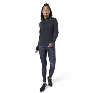 Bluza Damskie Reebok One Series Running Thermowarm Quarter Zip Czarne PL 78AKFXO